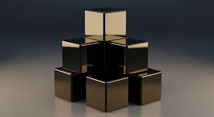 Shiny Gold Cubes Stacked in Pyramid Formation