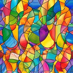 Fototapeta premium A vibrant stained glass artwork showcases flowing colors with dynamic abstract shapes united.