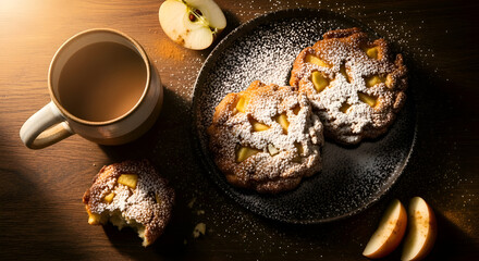 Delicious Apple Muffins with Coffee, Perfect for Breakfast or Dessert with a Rustic Vibe.