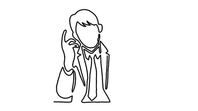 continuous line animation of worried man thinking