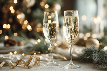 Celebrate joy and luxury with two elegant champagne flutes filled with bubbly, perfect for festive occasions and special moments.