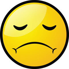 Sad yellow smiley face with downturned mouth and closed eyes
