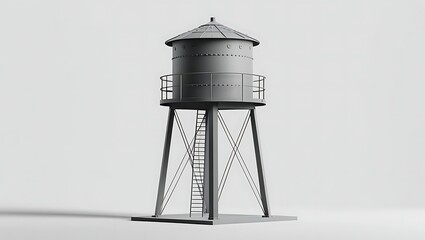 Rustic Water Tower Structure on a Grey Background Symbolizing Infrastructure and Utilities