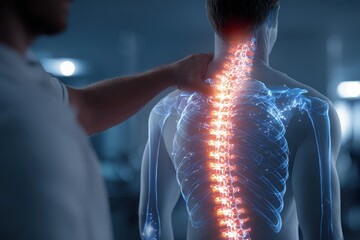 Digital image of man s spine highlighted during physiotherapy