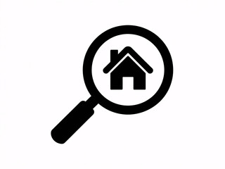 Searching for Dream Home: Magnifying Glass Icon Over House Symbol, Real Estate Exploration, Property Search, House Hunting