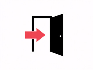 Open door with red arrow, concept of opportunity, access, and new beginnings for business, education, and personal growth