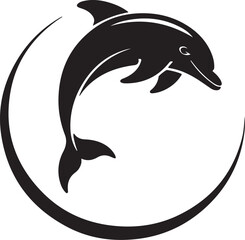 Silhouette of a dolphin jumping out of the water isolated on white background