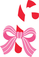 Candy Cane with Stripe Pink Bow, Festive Candy Cane with Ribbon Tie illustration