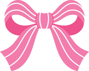Stripe Pink Bow For Decoration, Isolated Hand Drawn Pink Ribbon illustration