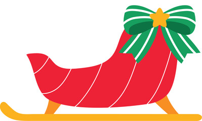 Red Santa Sleigh with Green Bow Decoration, Whimsical  Sleigh for Christmas illustration