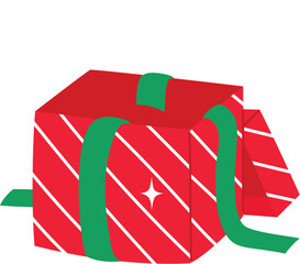 Opened Red Striped Gift with Green Ribbon, Unboxing Hand Drawn Present with Ribbon, Red Christmas Gift was Opened illustration 