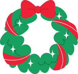 Festive Christmas Wreath with Red Bow and Sparkle, Holiday Wreath for Decoration illustration