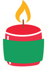 Festive Christmas Scented Candle with Green Empty Label, Christmas Red Candle with Flame, Candle  in a Glass with Fire illustration