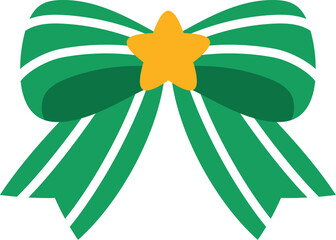 Stripe Green Bow with Gold Star illustration, Isolated Hand Drawn Green Ribbon illustration