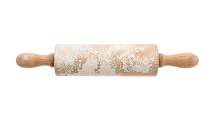 Wooden rolling pin with flour on surface isolated on the transparent background for baking and kitchen concepts