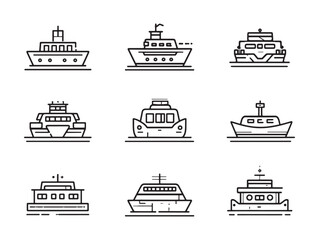 Ferry Boat line art showing scenic ocean journey