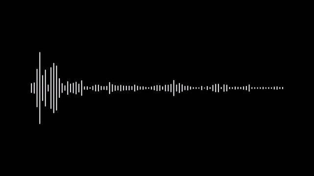 Sound line audio wave visualization voice record animation on black background. Sound wave or frequency digital movement. Classic graphic sound equalizer. Sound waves meter- audio waveform spectrum.