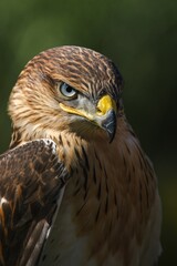 A golden eagle perches majestically on top of a sheer coral cliff.