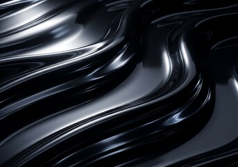Abstract metallic curves glistening with dark iridescence creating a fluid smooth texture