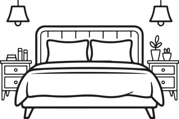 


     Furniture collection including bed, pillow, cabinet vector illustration.
