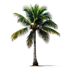 Coconut Palm Tree Isolated on White - Tropical Paradise and Vacation Vibes.