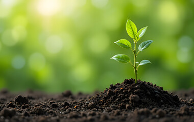 A green plant growing in rich soil and water, symbolizing World Soil Day, placed on the right side of go green backgroud