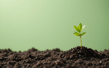 A small green plant growing in rich soil, symbolizing World Soil Day, placed on the right side of a light green backgroud