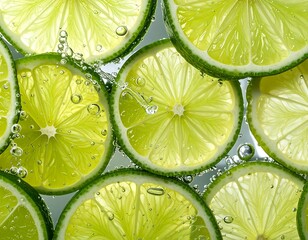 Close-up of translucent citrus fruit slices with bubbles