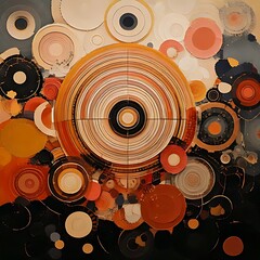 Obraz premium Abstract composition of layered circles in warm, contrasting colors