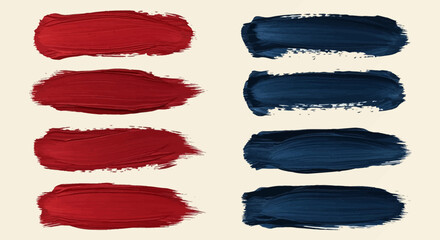 Collection of Red and Dark Blue Brush Strokes Showing Texture and Movement on a Light Background