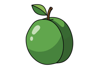 Cartoon Style Fresh Green Apple Fruit with Leaf Illustration