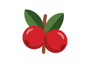 Flat Design Bright Red Cranberry Fruit with Green Leaves Illustration