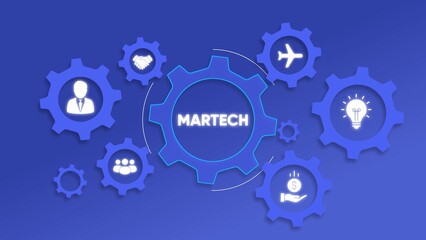 Interlocking Gears Illustrating Martech Concepts On Blue Background marketing technology business