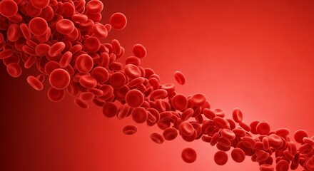 Flowing red blood cells in a vibrant red gradient background medical illustration
