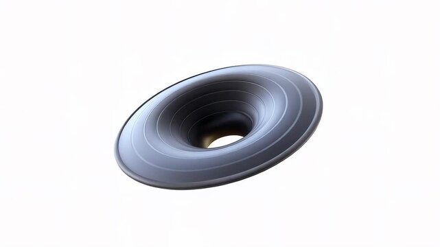A black 3D toroidal shape on a white background, showcasing smooth curves and layers.
