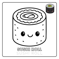 Sushi Roll Cute Dish Food Children coloring page