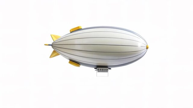 A top view of a stylized zeppelin with yellow propellers and a sleek design against a white background.