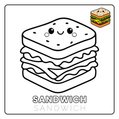 Sandwich Cute Dish Food Children coloring page