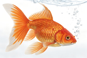 Vibrant Orange Goldfish Swimming in Clear Water with Flowing Fins.
