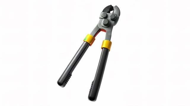 A realistic 3D rendering of pliers with yellow and red grips against a white background.