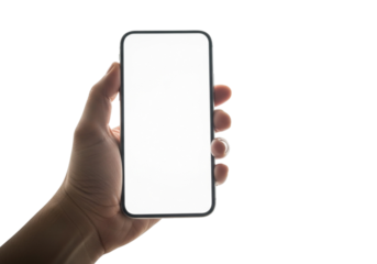 Blank smartphone held in hand, easily add your app or website screenshot with this modern mobile mockup. no background