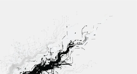 Fototapeta premium Abstract black ink flowing and spreading across a stark white background, creating intricate organic patterns.