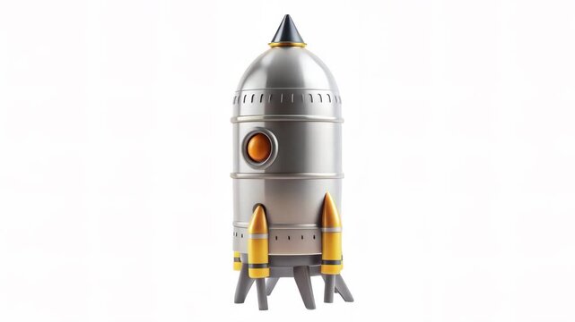 A sleek, silver rocket model with orange accents designed for display or animation purposes.