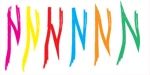 Vibrant colorful hand drawn brush strokes in a rainbow of hues on a white background