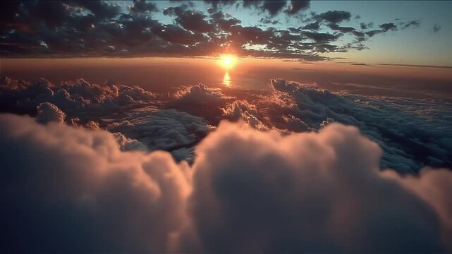 Dramatic sunset view with cloudscape and atmospheric sunlight