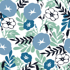 Meadow Dreamy Blue Mornings Blooms Vector Pattern can be use for background and apparel design