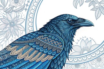 Mystical Raven Art with Mandala Patterns and Ornamental Design.