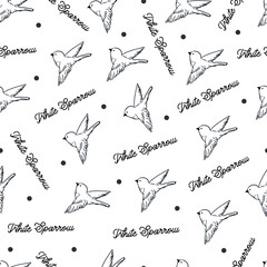 Whispering Wings Sparrow Flight in White Pattern can be use for background and apparel design