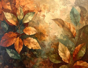 Close-up view of autumn foliage in warm, earthy tones