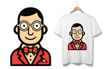 Obraz premium Cartoon character Mr. Rogers in red jacket and bow tie, t-shirt design or print, for mockup or branding, isolated on transparent background, eps